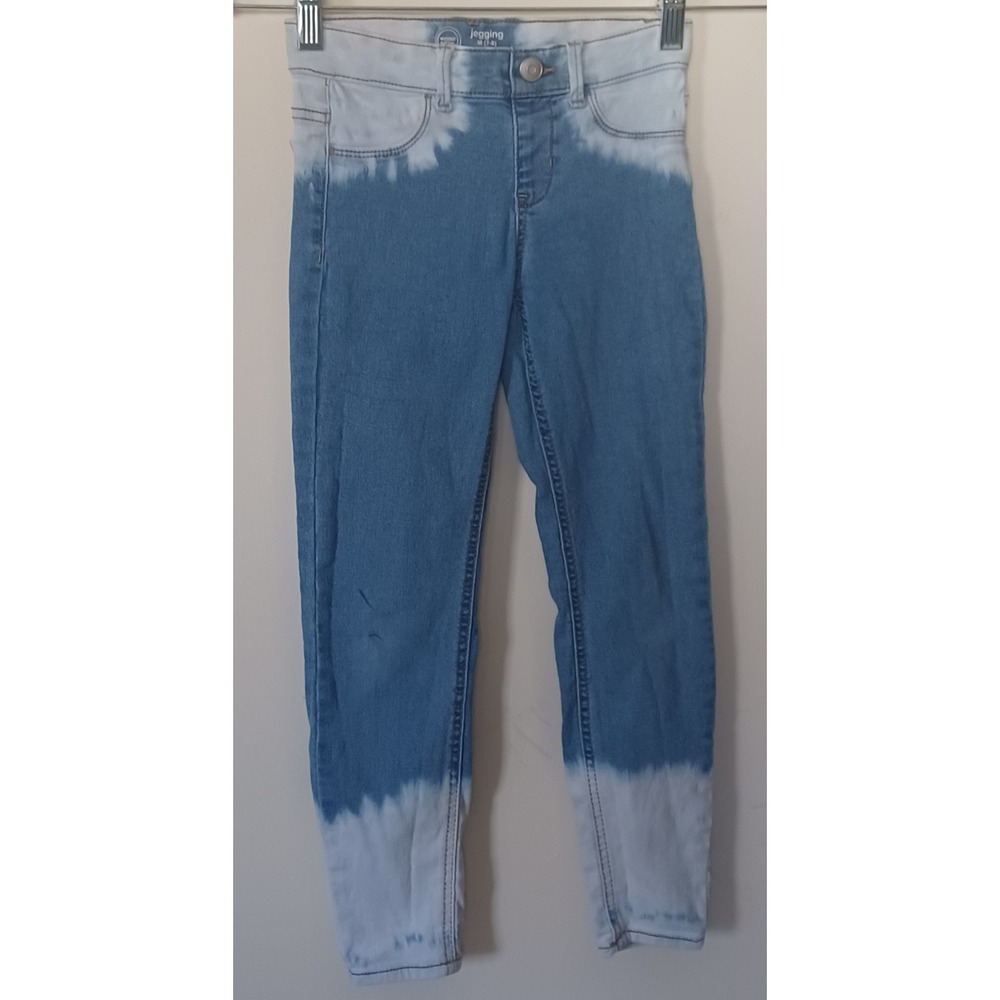 Wonder Nation Girls Blue Dip Dye Bleach Jeggings Skinny Pull On Pants Size M 7-8